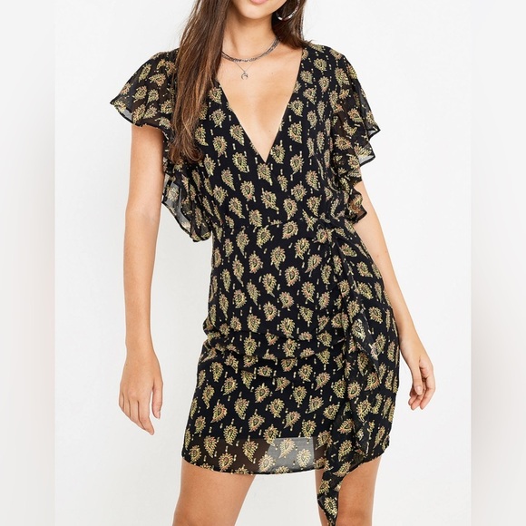 Stevie May Dresses & Skirts - STEVIE MAY Silk Blend Star of Art Gold Paisley Mini Dress Size Small EUC